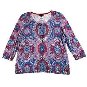 Talbots 1XP Sweater Cardigan Womens Button 3/4 Sleeve Cotton Blend Lightweight